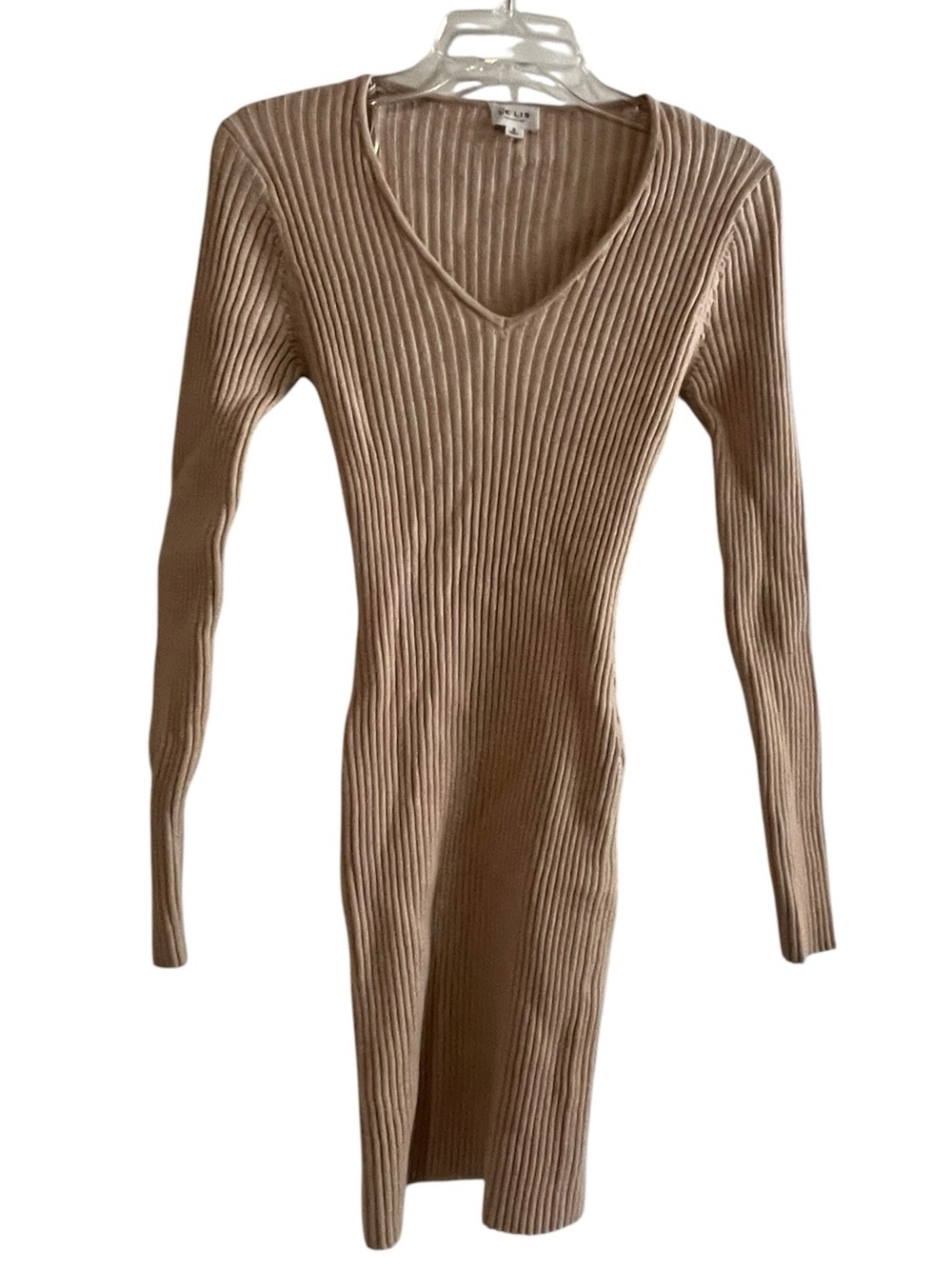 LE LIS Ribbed Knit Bodycon Mini Dress Nude Small